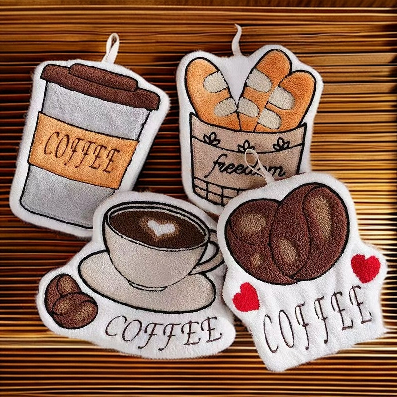 Hand Towel Manufacturer - New Coffee Thickened Coral Fleece Cute Kitchen