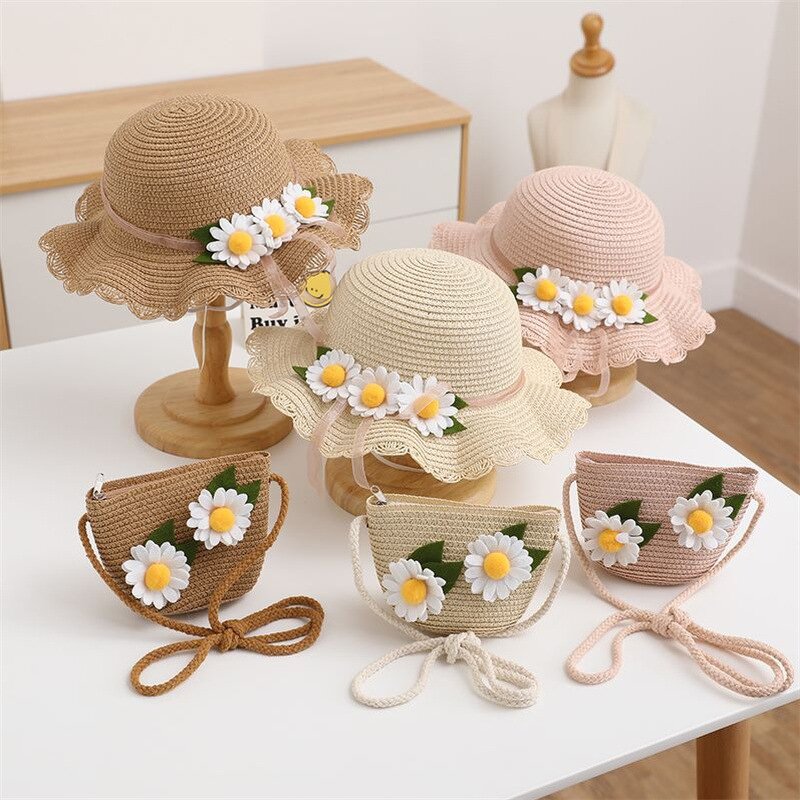 Bucket Hat Manufacturer - Korean Style Baby Girls Woven Straw Sunshade
