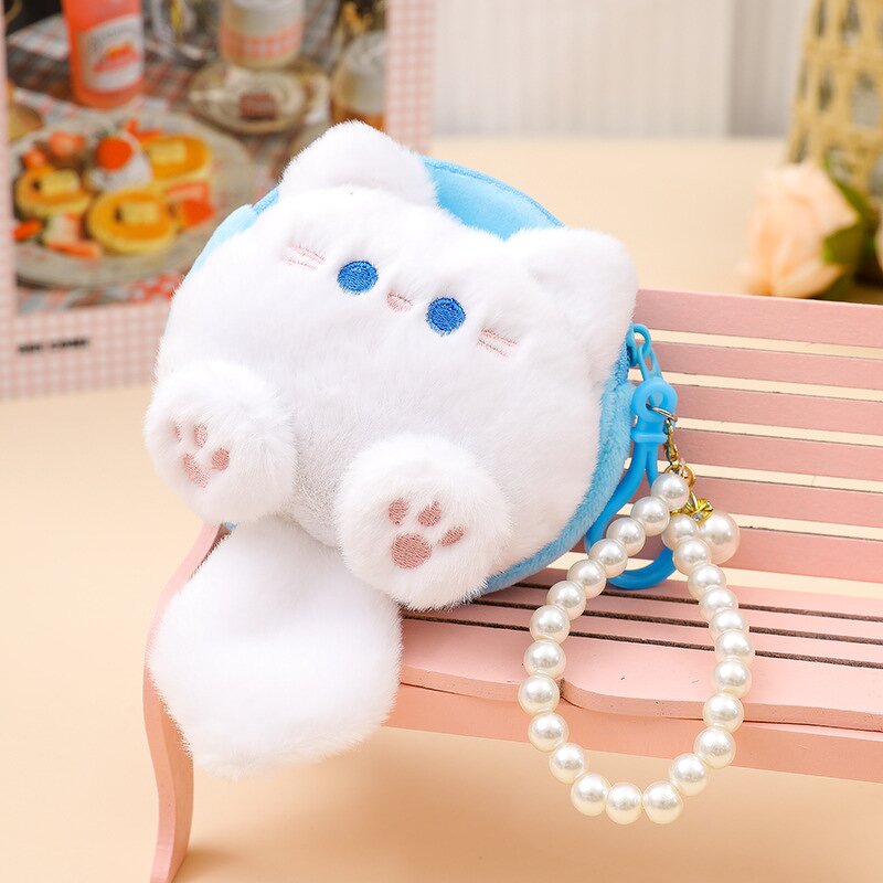 Coin Purse Manufacturer - Cute Cat Bead Chain Pendant Plush Earphone Bag