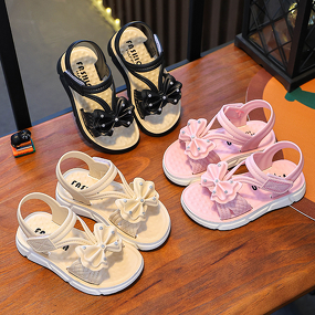 Children's Sandals Manufacturer - Girls' Hook Loop Bowknot Ankle Strap