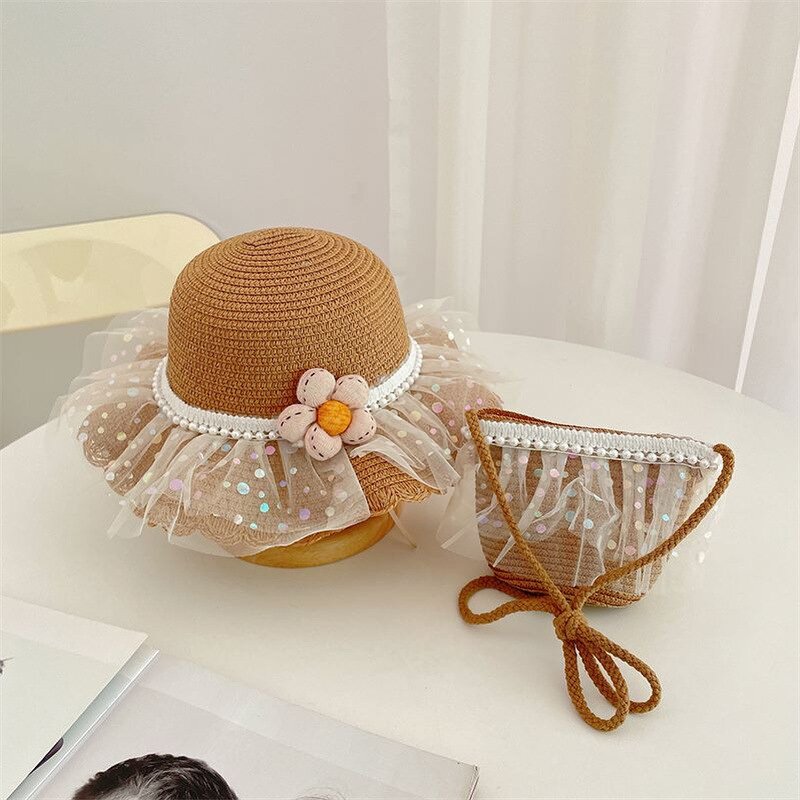 Bucket Hat Manufacturer - Girls' Breathable Mesh Bow Lace Edge Straw