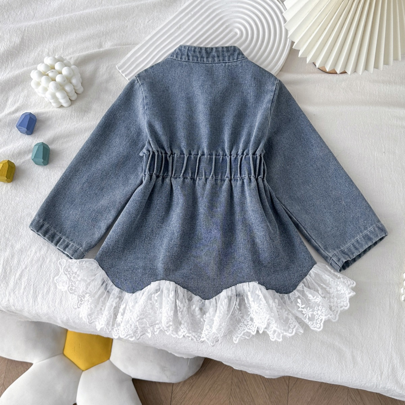 Crocheted Set Manufacturer - Girls' Denim Jacket & Skirt Lace Trim