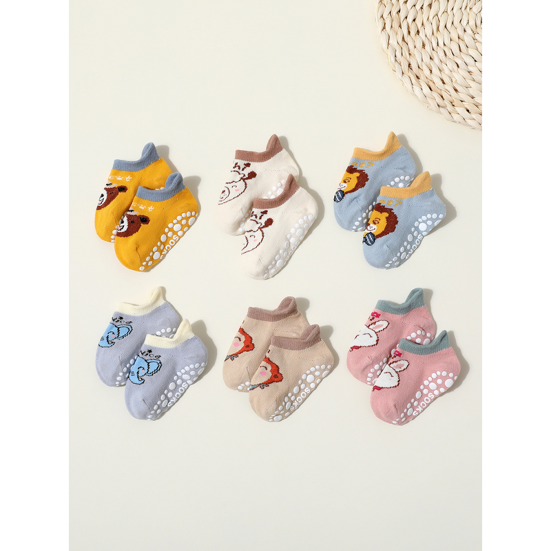 Children's Socks Manufacturer - 6 Pairs Cotton Non-Slip Animal Elements