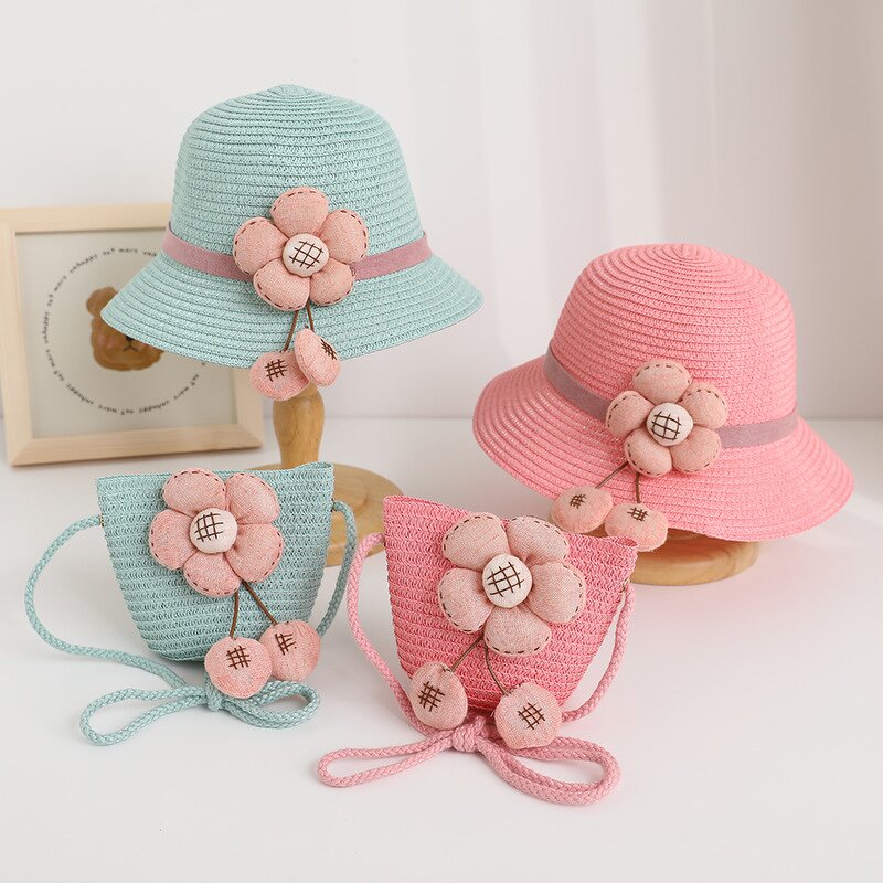 Sun Hat Manufacturer - Girls' Big Brim Flower Beach Hat with Bag
