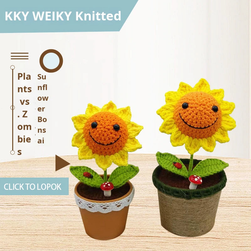 Yarn Sunflower Potted Manufacturer - Handmade Smiling Face Cute Holiday Gift