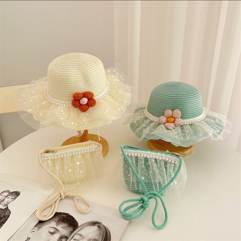 Bucket Hat Manufacturer - Girls' Breathable Mesh Bow Lace Edge Straw