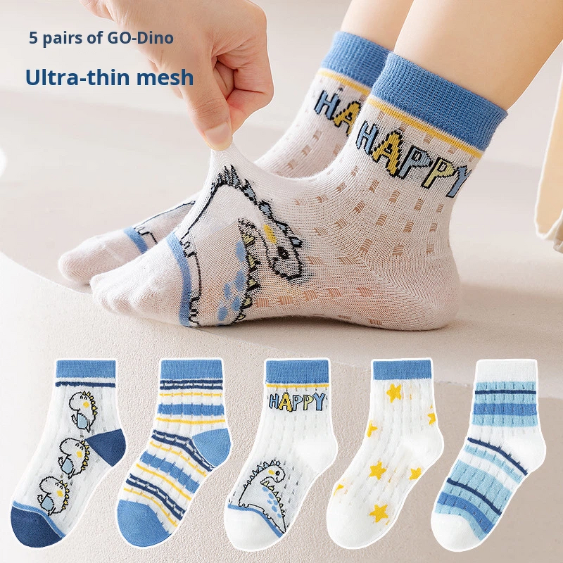 Children's Socks Manufacturer - Boys Mid-Calf Cartoon Dinosaur Polyester