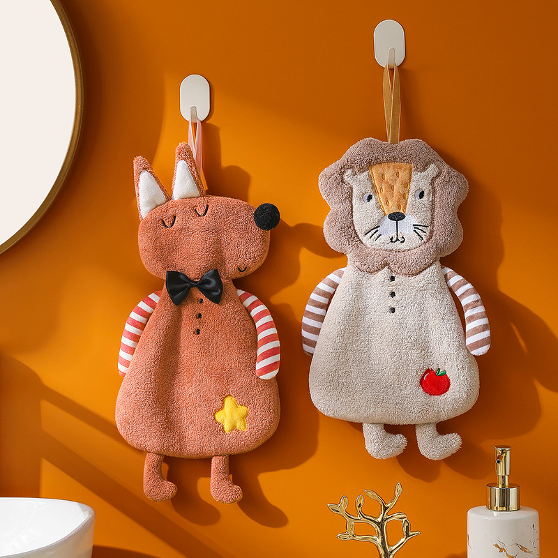Hand Towel Manufacturer - Cartoon Animal-Shaped Coral Fleece Hanging Absorbent