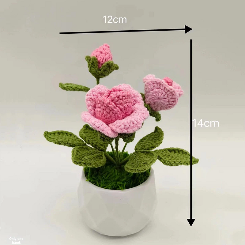 Crocheted Plant Manufacturer - Finished Rose Small Potted Home Decoration