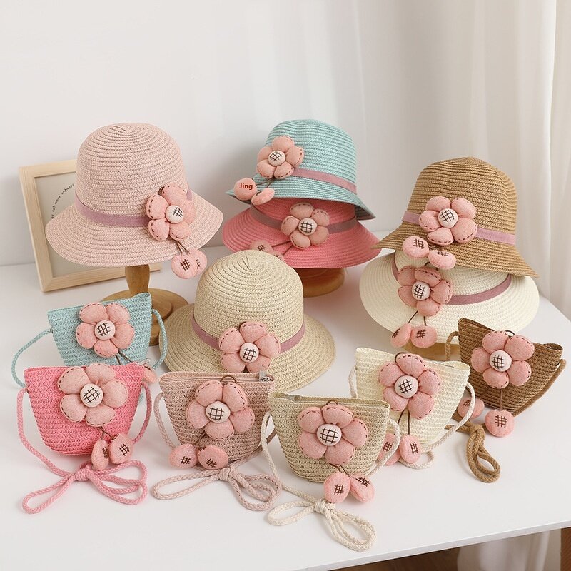 Sun Hat Manufacturer - Girls' Big Brim Flower Beach Hat with Bag