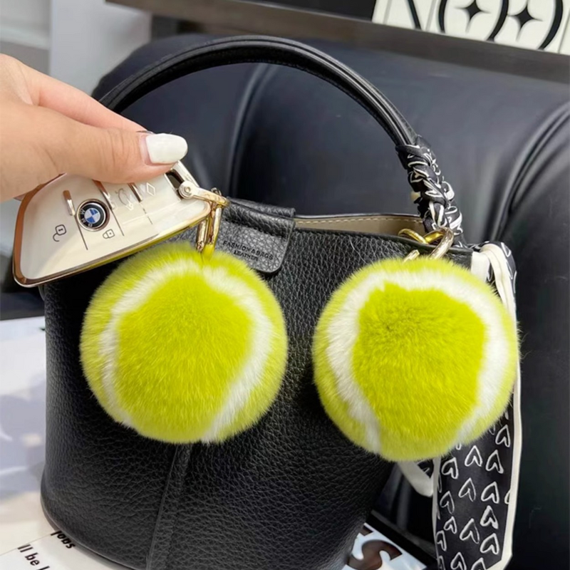 Car Keychain Manufacturer - Cute Tennis Rabbit Fur Plush Ball Pendant