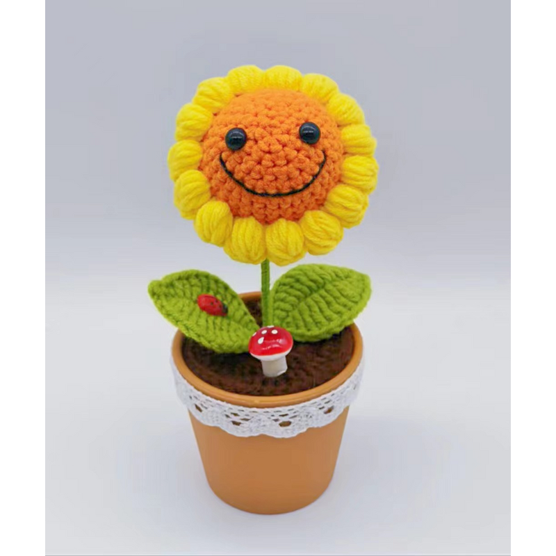 Yarn Sunflower Potted Manufacturer - Handmade Smiling Face Cute Holiday Gift
