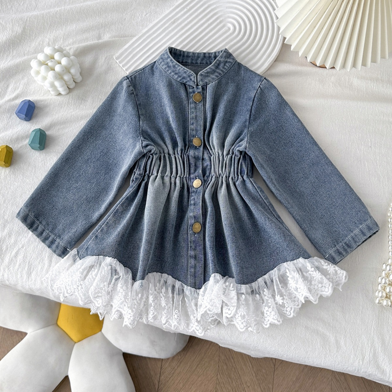 Crocheted Set Manufacturer - Girls' Denim Jacket & Skirt Lace Trim