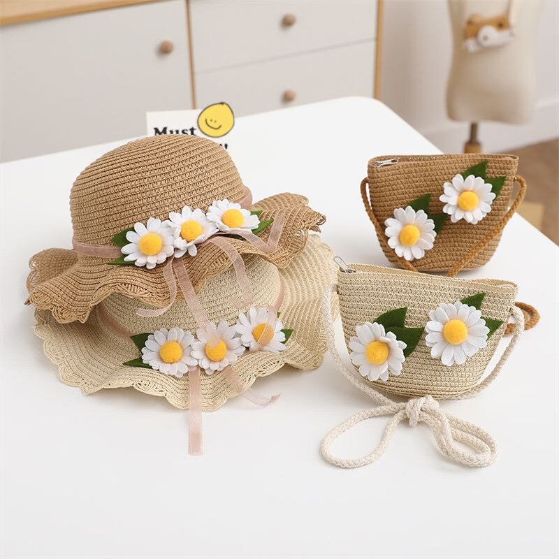 Bucket Hat Manufacturer - Korean Style Baby Girls Woven Straw Sunshade