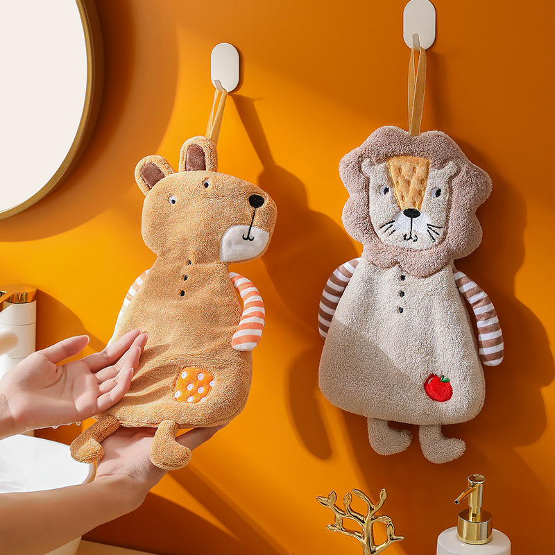 Hand Towel Manufacturer - Cartoon Animal-Shaped Coral Fleece Hanging Absorbent
