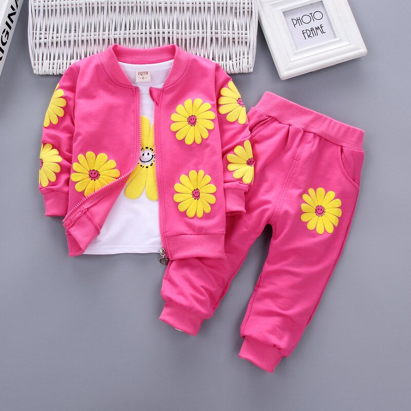 Girls' Sweat Suit Manufacturer - Casual Long Sleeve Three-Piece Polyester/Cotton