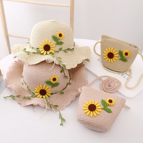 Bucket Hat Manufacturer - Korean Style Children's Sun Protection Straw with Bag