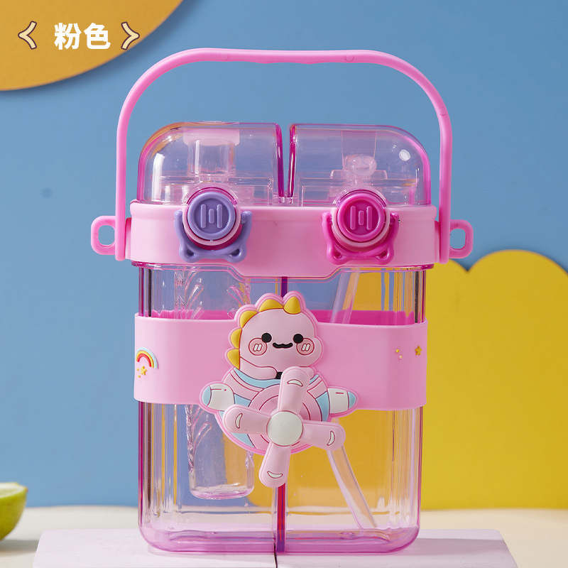 Straw Cup Manufacturer - Large Capacity Double for Kids Cartoon Design