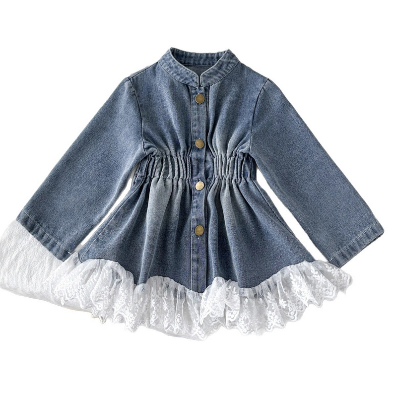 Crocheted Set Manufacturer - Girls' Denim Jacket & Skirt Lace Trim