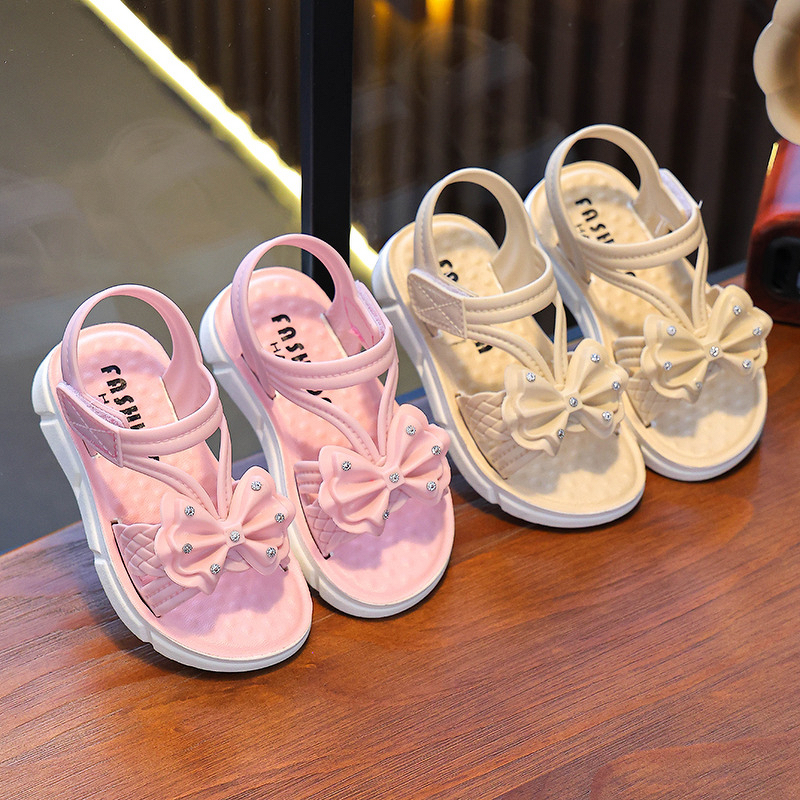 Children's Sandals Manufacturer - Girls' Hook Loop Bowknot Ankle Strap