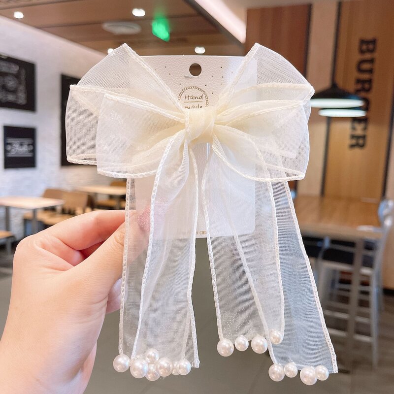 Hair Clip Manufacturer - Korean Version Bow Ribbon Pearl Princess Tassel