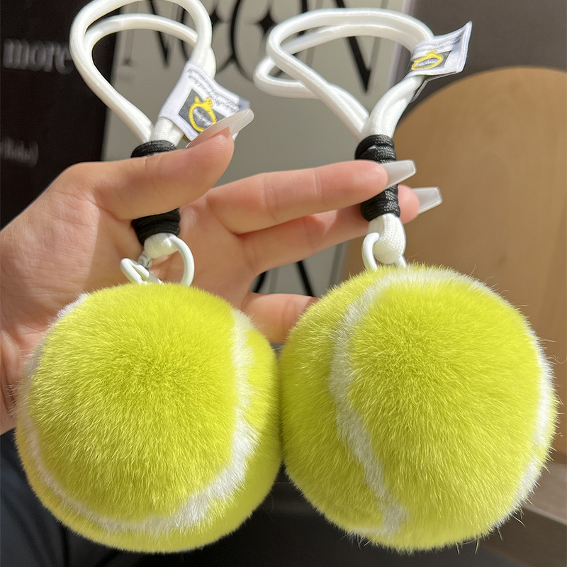 Car Keychain Manufacturer - Cute Tennis Rabbit Fur Plush Ball Pendant