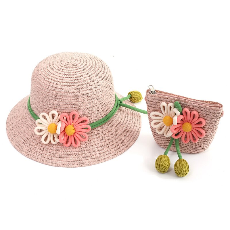 Children's Straw Hat Manufacturer - Bucket Hat with Bag Set Beach Sunshade