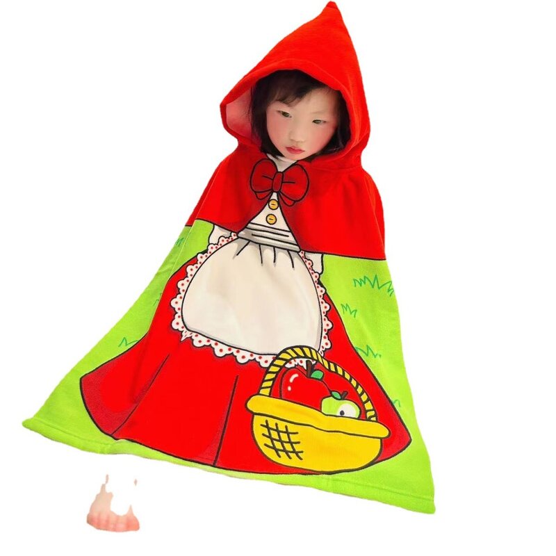 Baby Bathrobe Manufacturer - Custom Cartoon Print Hooded Microfiber Poncho