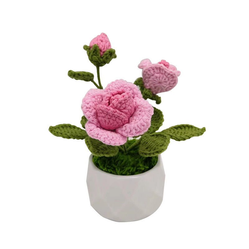 Crocheted Plant Manufacturer - Finished Rose Small Potted Home Decoration