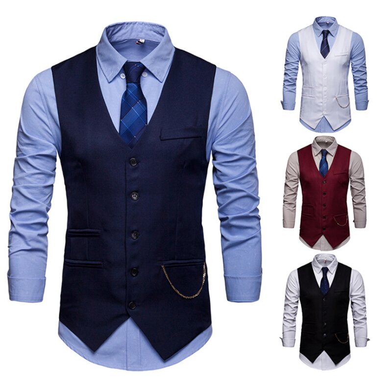 Men Vest Manufacturer - Casual Formal Single Breasted Solid Cotton with Chains