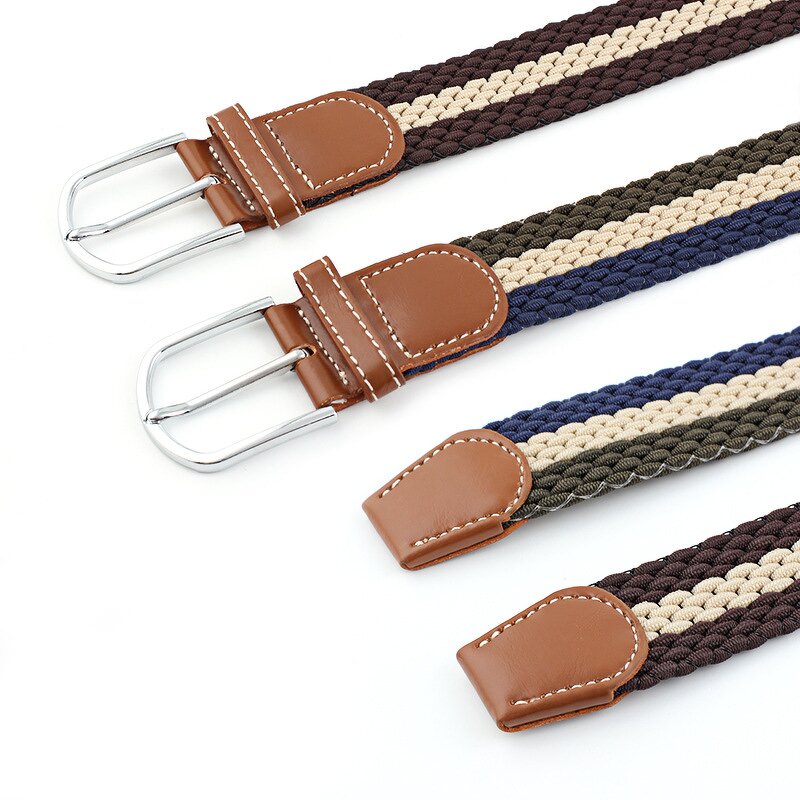 Elastic Belt Manufacturer - Knitted Canvas Stretch Braided Striped Pattern Custom Logo