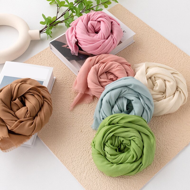 Wool Scarf Manufacturer - Wholesale Solid Color Thin Four Seasons Tassel Shawl
