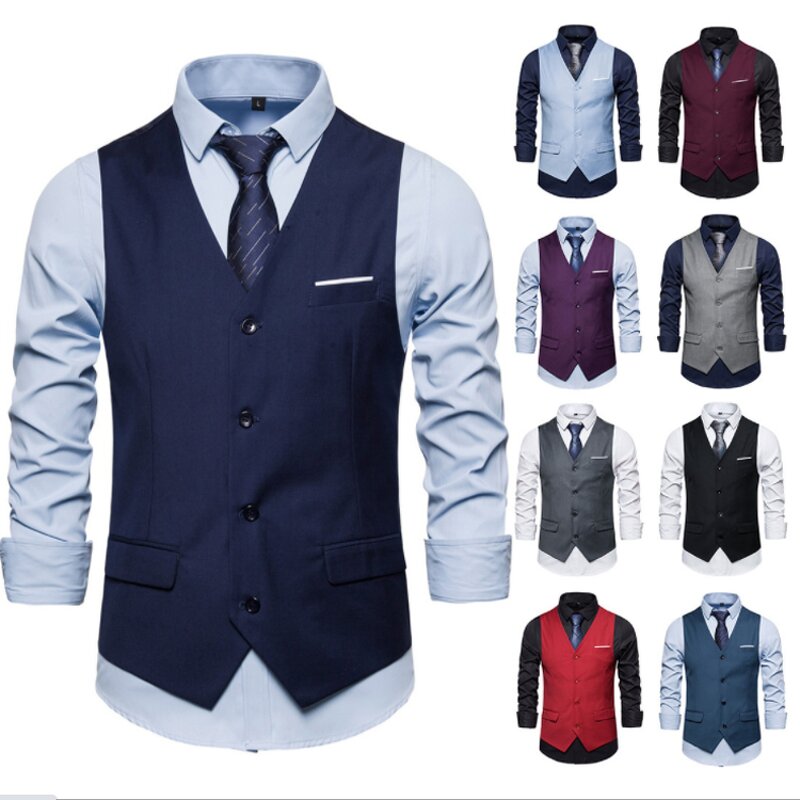 Suit Vest Manufacturer - Casual Solid Single Breasted Cotton V-neck Gilet
