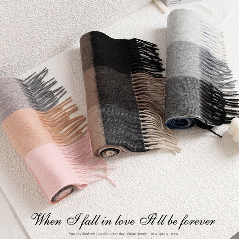 Mens Winter Scarf - 100% Wool Classic Tassels Striped Dot Check Patterns