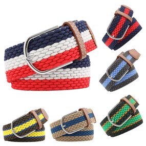 Elastic Belt Manufacturer - Knitted Canvas Stretch Braided Striped Pattern Custom Logo