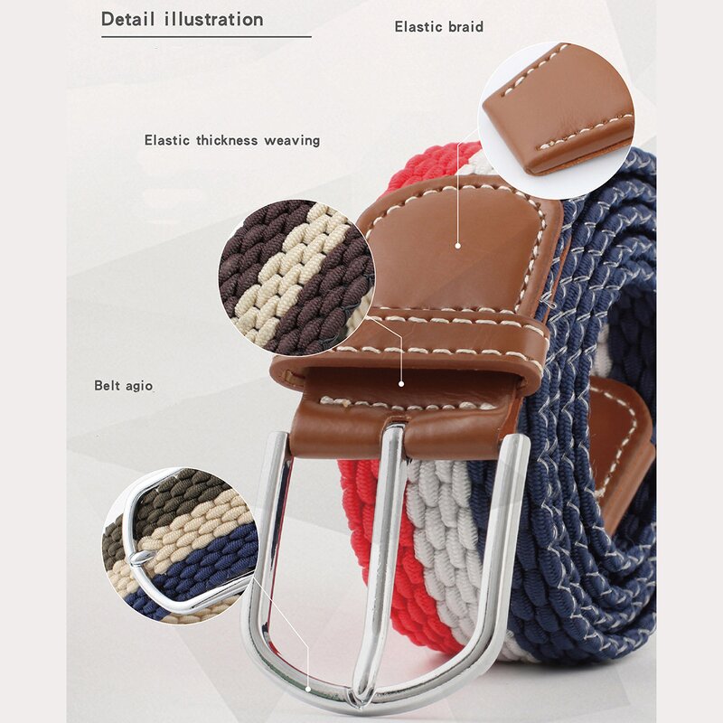 Elastic Belt Manufacturer - Knitted Canvas Stretch Braided Striped Pattern Custom Logo