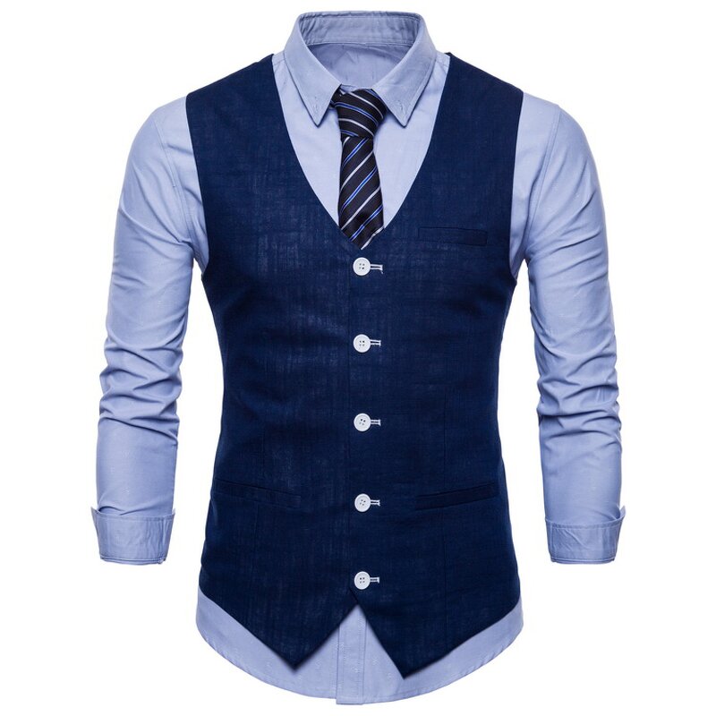Suit Vest Manufacturer - Single Breasted Formal Solid Casual Flax Chalecos