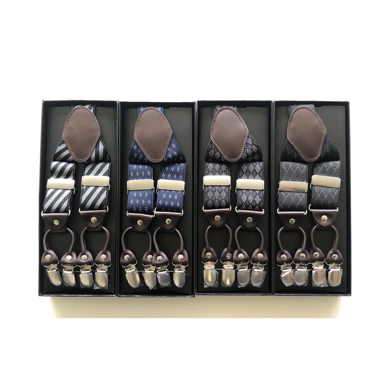 Suspenders Manufacturer - Customized 3.5cm Width Elastic Adjustable Jacquard 6 Clip