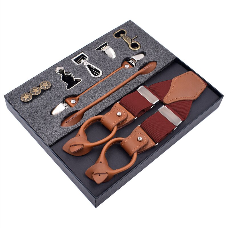 Suspenders Manufacturer - Latest Business Luxury Multi-Function 8 Clips DIY Leather