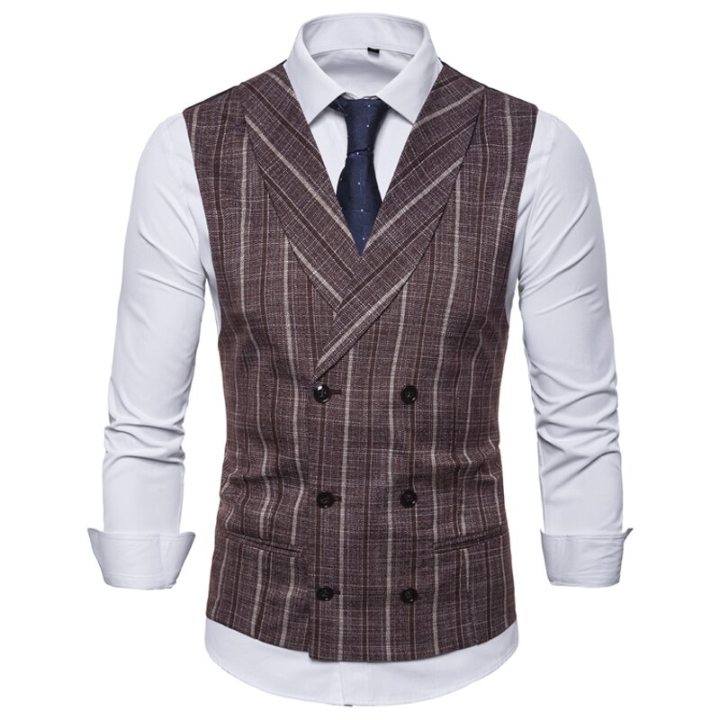 Men Vest Manufacturer - Smart Casual Striped Double Breasted Cotton Formal