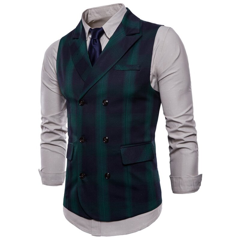Suit Vest Manufacturer - Formal Lattice Double Breasted Red Cotton Gilet
