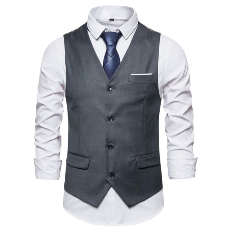 Suit Vest Manufacturer - Casual Solid Single Breasted Cotton V-neck Gilet