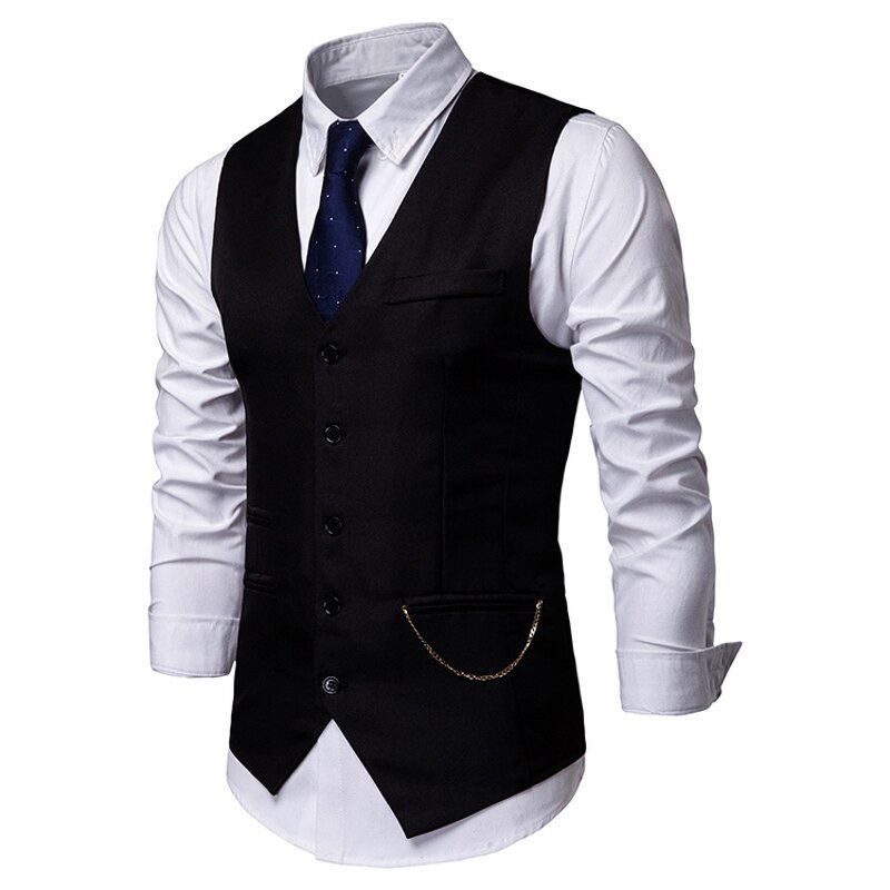 Men Vest Manufacturer - Casual Formal Single Breasted Solid Cotton with Chains