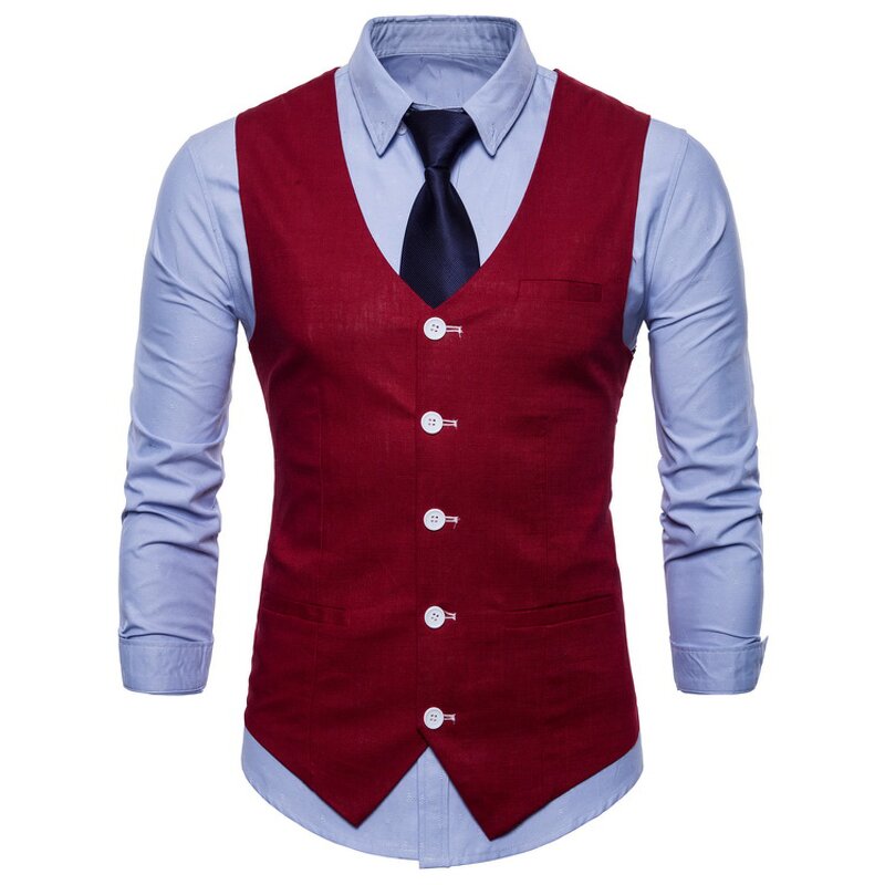 Suit Vest Manufacturer - Single Breasted Formal Solid Casual Flax Chalecos