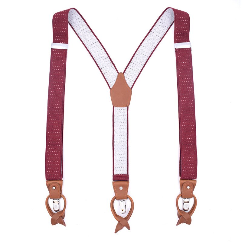 Suspenders Manufacturer - Latest 3.5cm Width Elastic 6 Button Brown Leather Adjustable