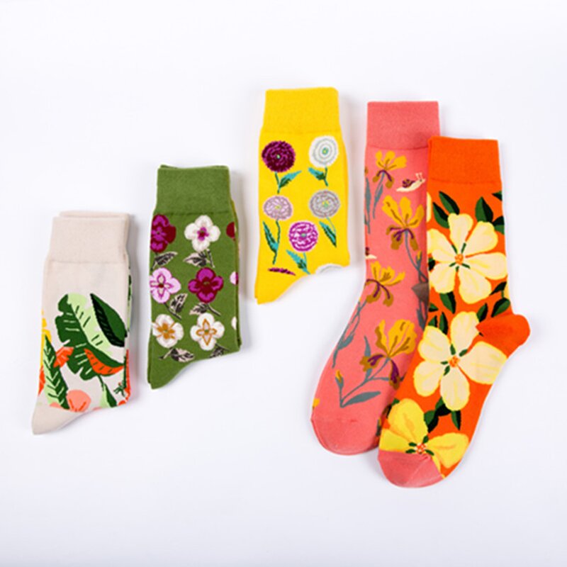 Woman Socks Manufacturer - New Design Colorful Crew Fancy Flower Art Casual