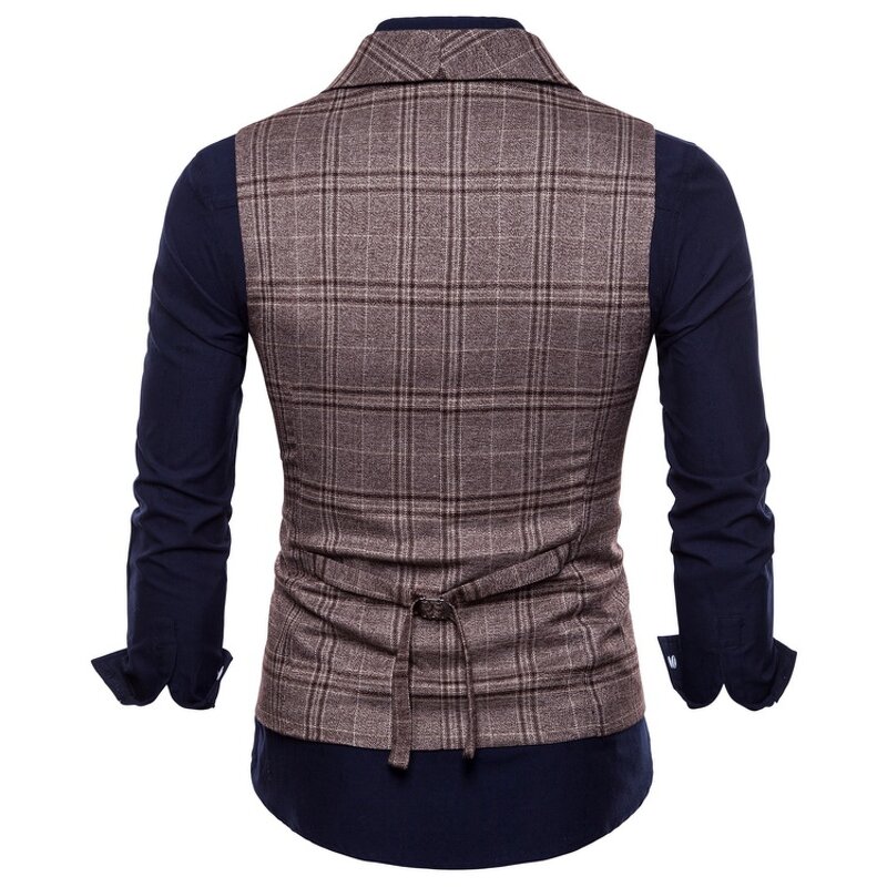 Men Vest Manufacturer - Cotton Double Breasted Slim Fit Plaid Business