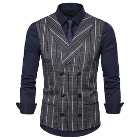 Men Vest Manufacturer - Smart Casual Striped Double Breasted Cotton Formal