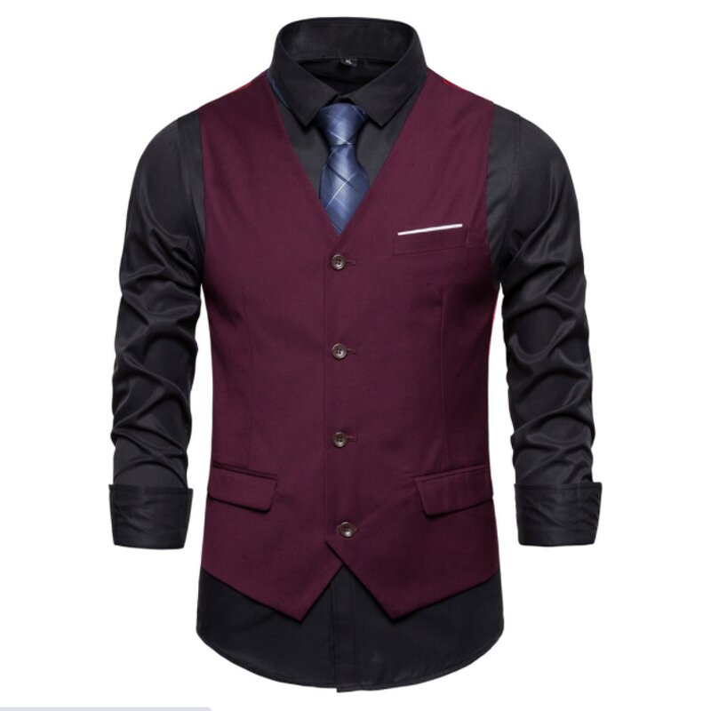 Suit Vest Manufacturer - Casual Solid Single Breasted Cotton V-neck Gilet