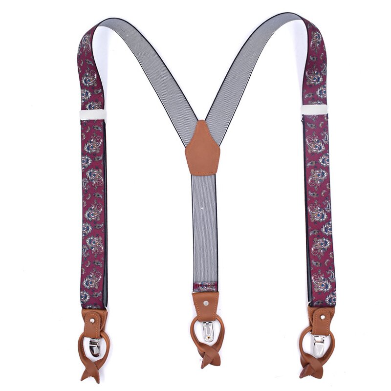 Suspenders Manufacturer - Latest 3.5cm Width Elastic 6 Button Brown Leather Adjustable